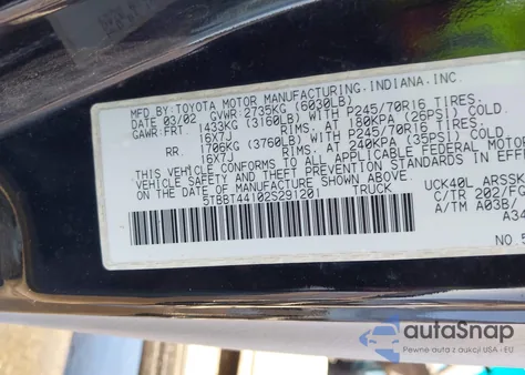 2002 Toyota Tundra Sr5 V8 from USA, damaged, VIN 5TBBT44102S291201